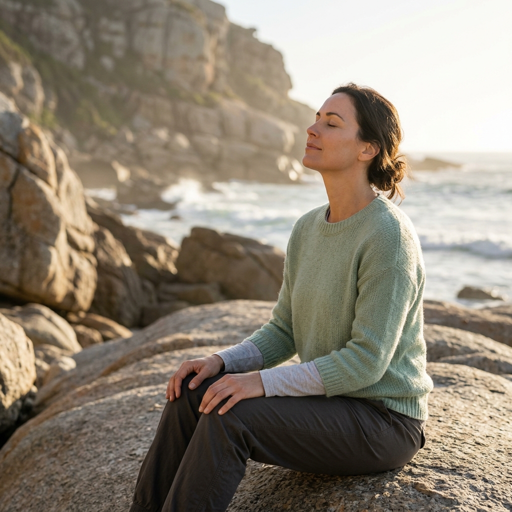 Tüp bebek tedavisinde stres yönetimi ve nefes egzersizleri yapan kadın